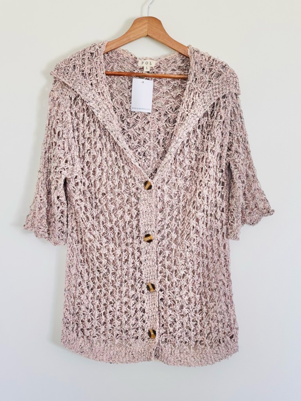 NWT POL Open-Knit Short-Sleeve Cardigan in Blush